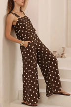 Polka Dot Print Loose Sleeveless Casual Wide-leg Jumpsuit