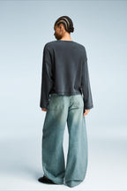 High Waist Vintage Washed Bootcut Wide Leg Jeans