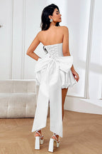 Strapless Corset Bustier Bubble Skirt Bow Back Mini Dress
