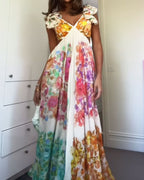 Elegant Holiday Cutout Print Chiffon Dress