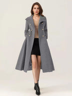 Woolen Flared Coat For Woman Stand Collar Dark Navy Vintage Double-breasted Winter Midi Outerwear 2026