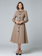 Woolen A-Line Midi Coat With Shirt Collar For Women 2026