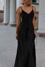 Satin Spaghetti Strap Open Back Maxi Slip Dress