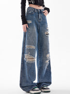 American Retro Hole Boyfriend Jeans
