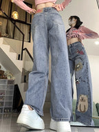 Animal Graffiti Print High Rise Boyrfriend Jeans
