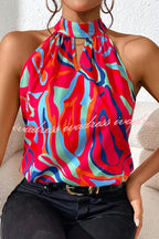 Unique Print Sleeveless Round Neck Loose Top