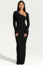 One Shoulder Cut Out Long Sleeve Bodycon Maxi Dress