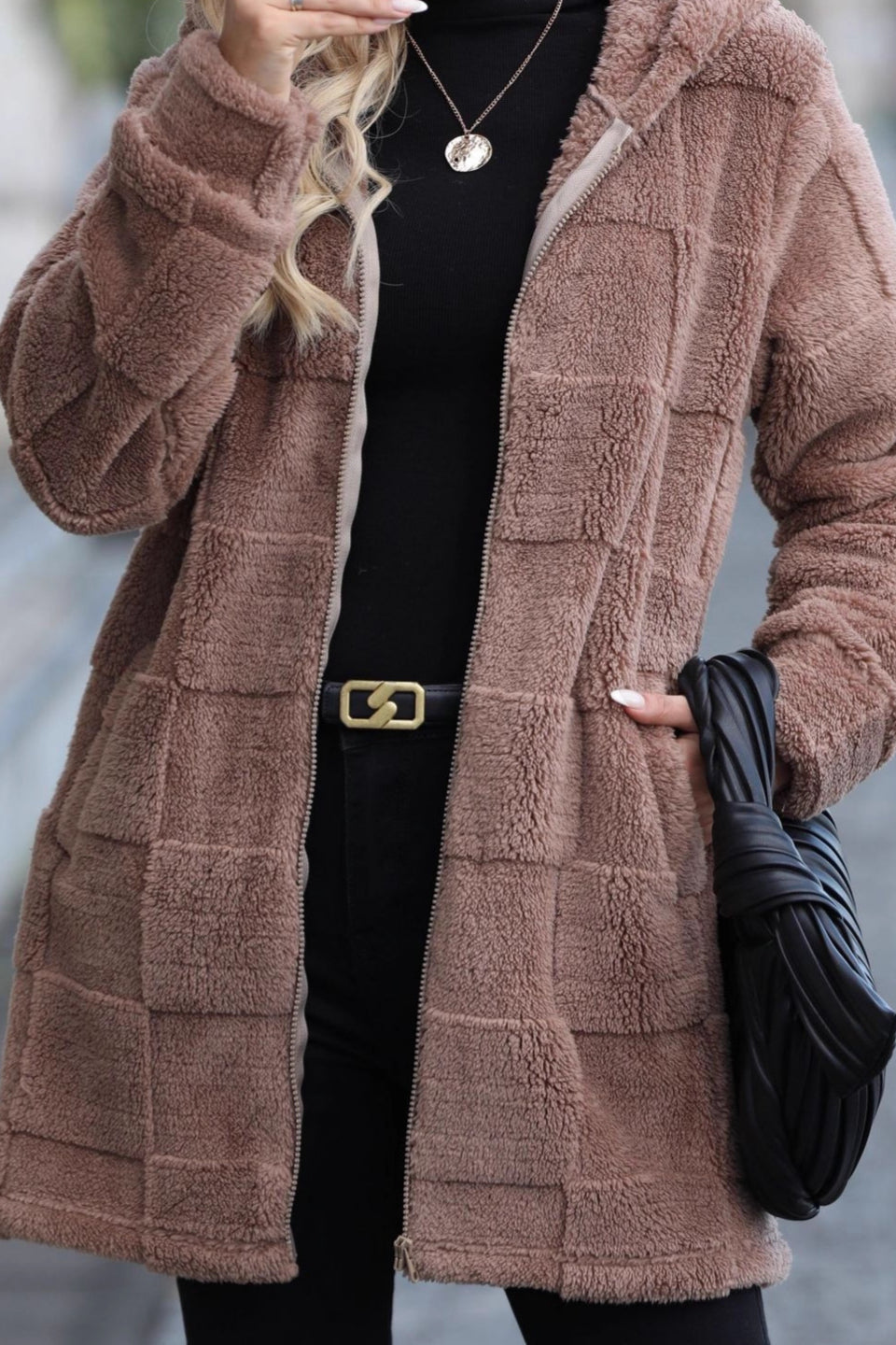 Hooded Long Fleece Cardigan Coat