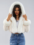 Hooded Faux Fur Coat In White Eco-friendly Winter Cropped Jacket For Women 2026