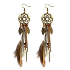 Boho Vintage Colorful Feather Tassel Dangle Drop Earrings