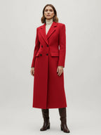 Woolen Double-Breasted Long Coat With Notch Lapel And Flap Pockets For Women 2026