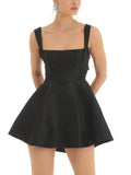 Solid Backless Bow Mini Dress
