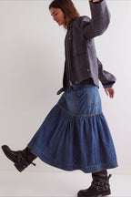 High-Waist Denim A-Line Skirt