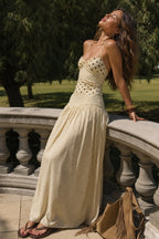 Sweetheart Halter Knot Bodice Mixed Scale Polka Dot Maxi Dress
