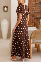 Polka Dot Print V-neck Short-sleeved Casual Holiday Maxi Dress