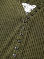Lace Paneled Button Long Sleeve Knit Top