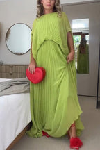 Spring Whispers Chiffon Pleated Wide Sleeve Volume Maxi Dress