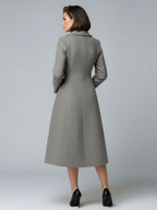 Woolen Double-Breasted A-line Midi Coat With Shawl Collar For Women 2026