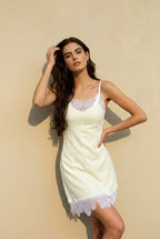 Lace Trim V-Neck Spaghetti Strap Boucle Mini Dress