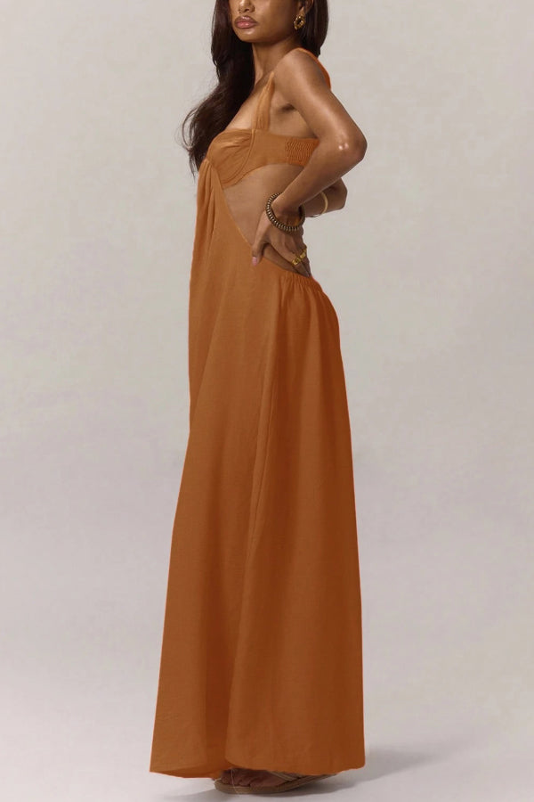 Solid Color Casual Camisole Loose Stretch Wide-leg Jumpsuit