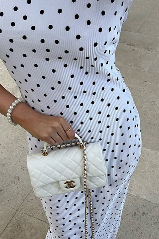 Polka Dot Mock Neck Sleeveless Bodycon Maxi Dress