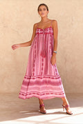 Geometric Crochet Tassel Tie Spaghetti Strap Tiered Maxi Dress