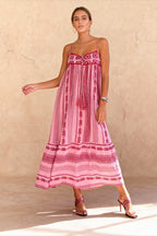 Geometric Crochet Tassel Tie Spaghetti Strap Tiered Maxi Dress