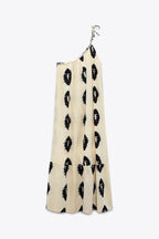 French Loose Print Single Halter Strapless Dress