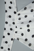 White Halter Mock Neck Shirred Waist Tiered Polka Dot Mini Dress