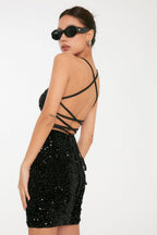 Sequin Spaghetti Strap Square Neck Bodycon Mini Dress
