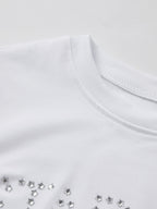 Letter Rhinestone Print Short Sleeve Tee