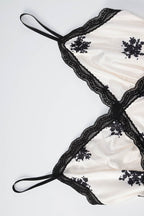 White Spaghetti Strap V Neck Lace Trim Ditsy Floral Print Slip Maxi Dress