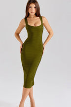 Bandage Scoop Neck Sleeveless Bodycon Midi Dress