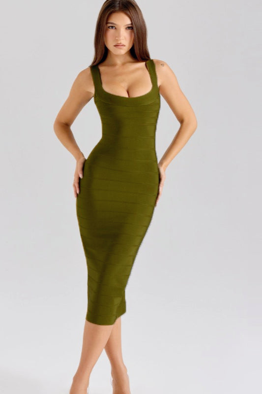 Bandage Scoop Neck Sleeveless Bodycon Midi Dress