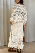 Anina Knit Crochet Cutout High Rise Elastic Waist Maxi Skirt