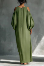 Elegant Off-the-Shoulder Lantern Sleeve Long Dress