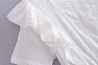 Eyelet Lace Ruffle Sleeve Smocked Waist Tiered Mini Dress