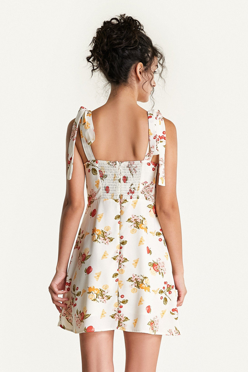 Fruit Print Tie Shoulder Bustier Fit and Flare Mini Dress