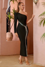 Long Sleeve One-Shoulder Bandage Cocktail Dress