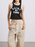 Contrast Letter Printed Short Tank Top