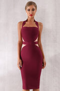 Side Cut Out Halter Neck Bandage Bodycon Midi Dress