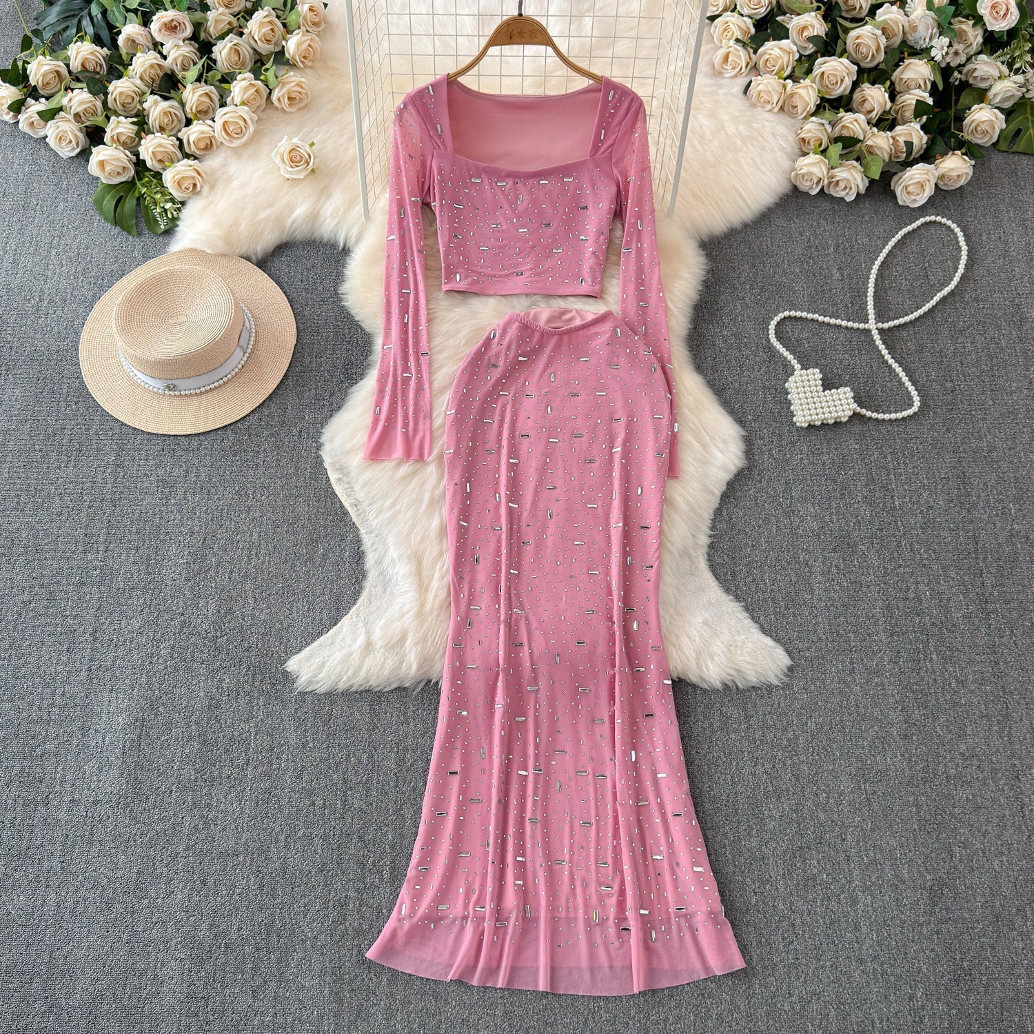 Sparkling Crop Top and Maxi Skirt Set