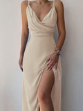 V Neck Thigh Split Midi Dress
