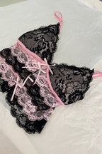 Sexy Black Pink Color Block Lace Trim Cami Top