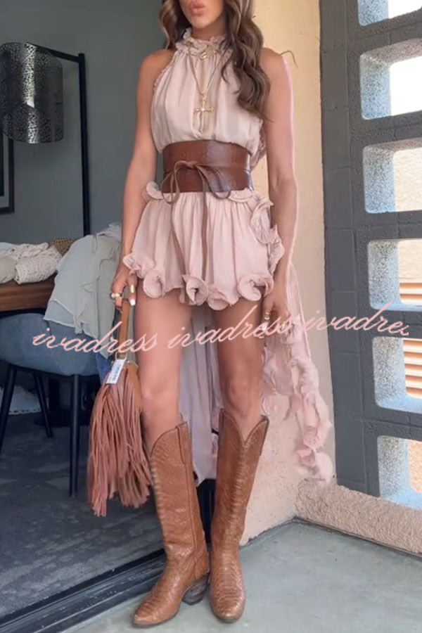 Romantic Drama Chiffon Wavy Ruffles Halter Irregular A-line Top