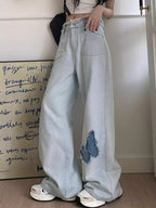 Blue Butterfly High Rise Wide Leg Jeans