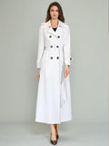 Trench Coat For Woman Quality Sash Turndown Collar Long Sleeves Full Length Coat