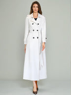 Trench Coat For Woman Quality Sash Turndown Collar Long Sleeves Full Length Coat