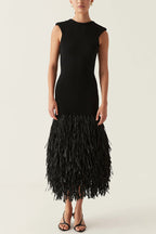 Sleeveless Crew Neck Tiered Fringed Hem Maxi Dress