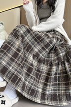 Wool Blend Tiered Plaid Skirt